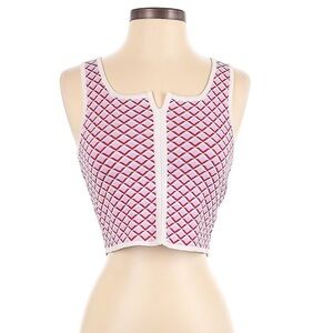 Sandro Red and White Geometric Crop Top